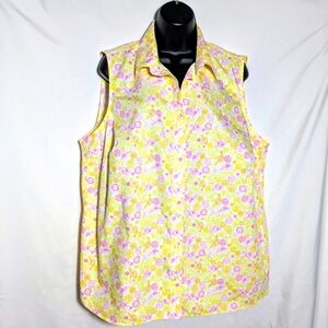 Women's Land's End Sleeveless Button Down Paisley Print Summer Top, Colorful 16W